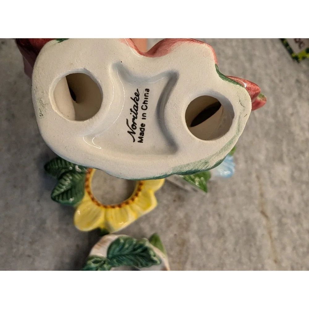 Vintage Noritake Country Fences Collection Floral Ceramic Napkin Rings Set Of 4‎